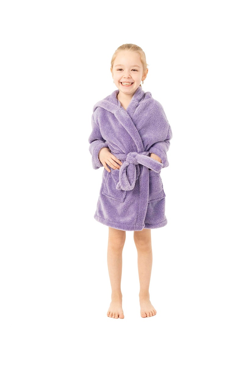 BC BARE COTTON Kids Microfiber Fleece Hooded Robe - Girls - Lavender - XLarge - Image 1